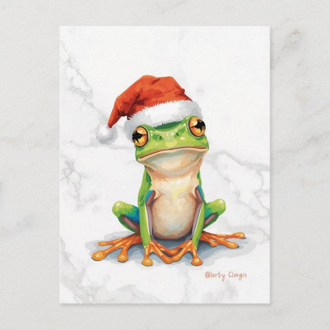 Ljusgrön Trädgrodas Jul Helg Vykort (Framsida)