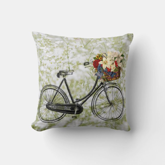 Ljusgrön vit cykel blomma  Kastkudde Kudde (Framsida)