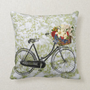 Ljusgrön vit cykel blomma Kastkudde Kudde