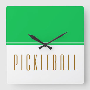 Ljusgrön vit färgblock PICKLEBALL-text  Fyrkantig Klocka