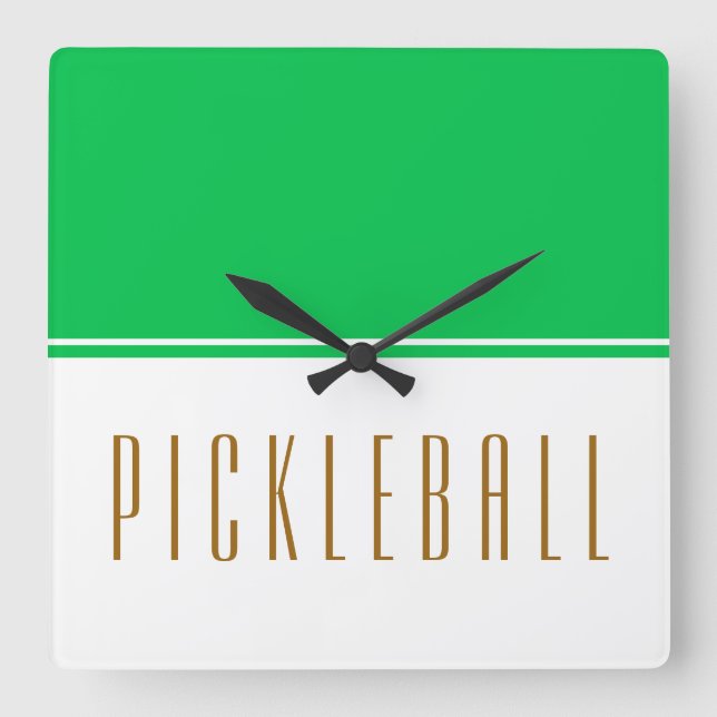 Ljusgrön vit färgblock PICKLEBALL-text  Fyrkantig Klocka (Framsida)