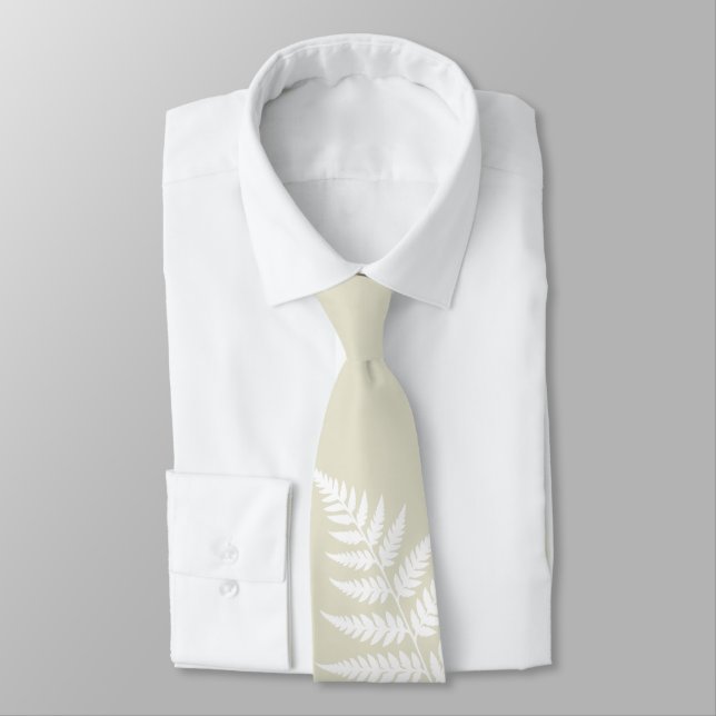 Ljusgrön vit ormbunke Enkel elegant bröllop Slips (Bunden)