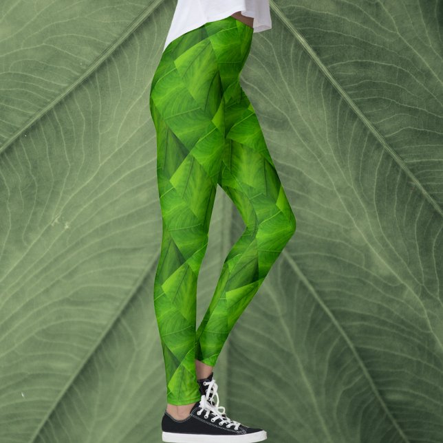 Ljusgröna blad Naturmönster Leggings (Skapare uppladdad)