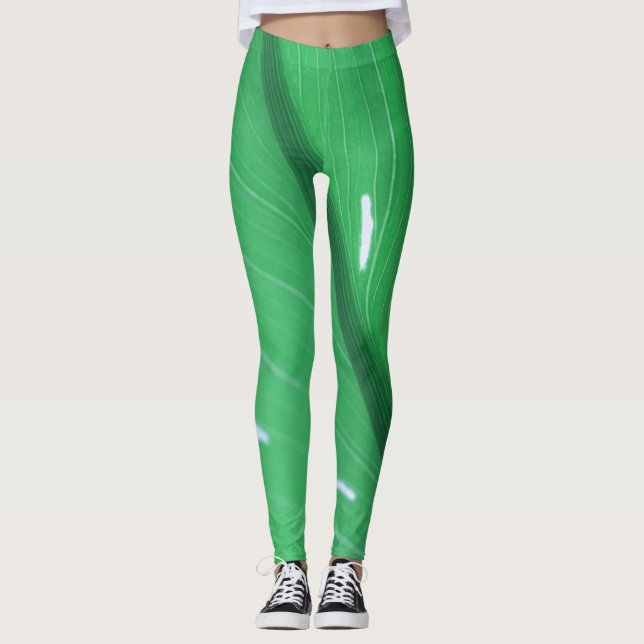 Ljusgröna blad växt Pastellfärgade Leggings (Framsida)