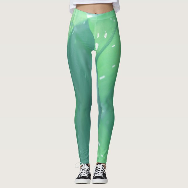 Ljusgröna blad växt pastellfärgade leggings (Framsida)