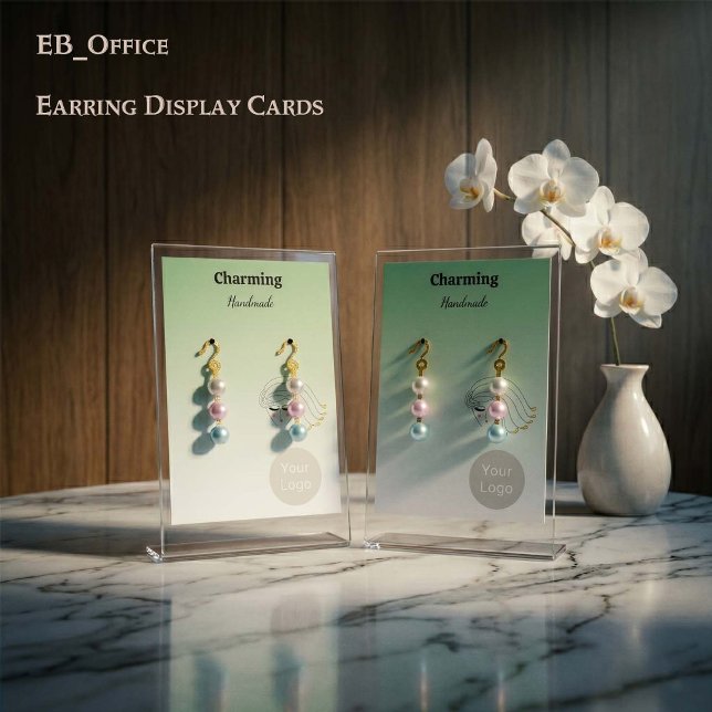 Ljusgröna färger, vacker flicka ansikte örhänge ko visitkort (Vertical 2.5”x3.5” green gradient, Earring Cards, with front logo and business details on the back.)