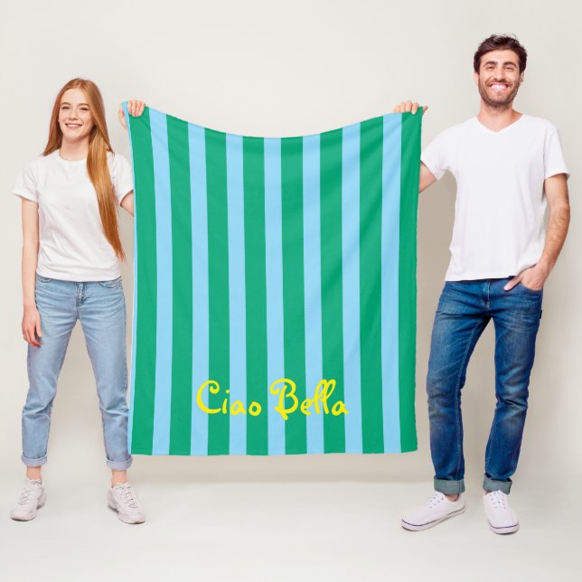 Ljusgröna och blåa ränder | Ciao Bella Fleecefilt (På plats)