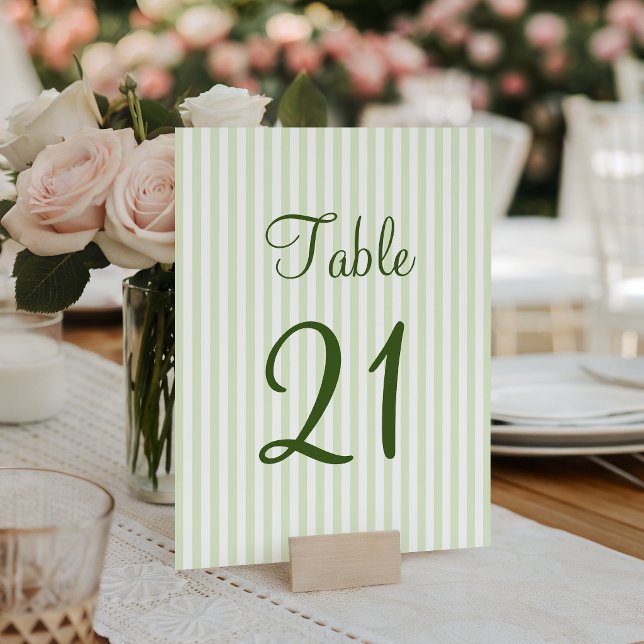 Ljusgröna och vita ränder bordsnummer (Light Green and White Stripes Table Number)