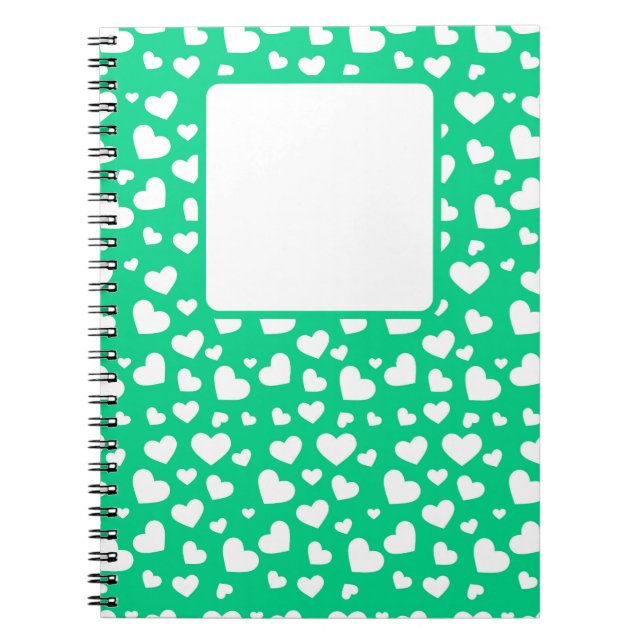LJUSGRÖNT MED VITA VALENTINE KÄRLEK HJÄRTAR ANTECKNINGSBOK (Framsidan)