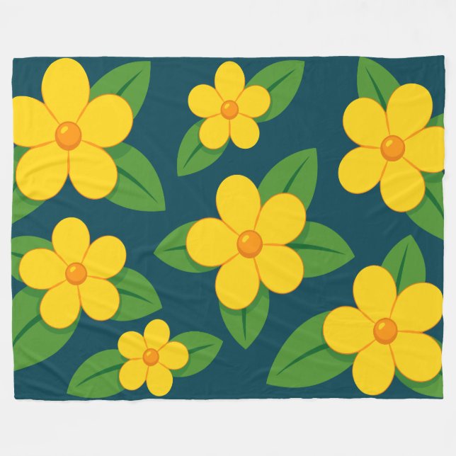Ljusgul blommönster med gröna blad fleecefilt (Framsidan (Horisontell))