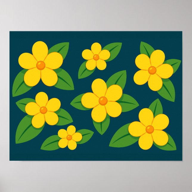 Ljusgul blommönster med gröna blad poster (Framsidan)