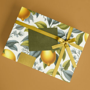 Ljusgul citron och blå akvarellbotanik presentpapper