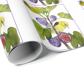 Ljusgul fågel med lila fikon Vattenfärg Presentpapper