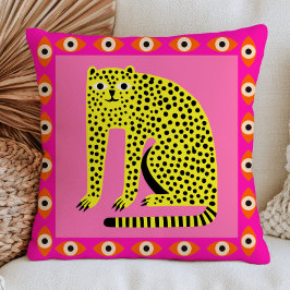 Ljusgul gepard på rosa onda ögon funky kudde