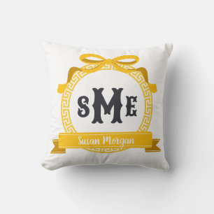 Ljusgul Grekisk Nyckel Båge Monogram Kudde