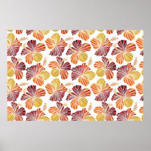 Ljusgul hawaiisk design med tropiska växter och hi poster