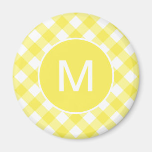 Ljusgul Klassisk Gingham Mönster Monogram Magnet