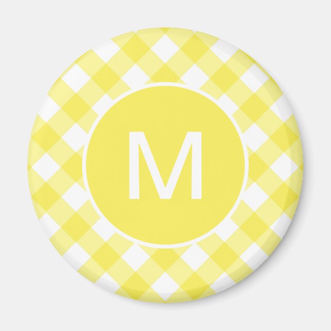 Ljusgul Klassisk Gingham Mönster Monogram Magnet (Framsidan)