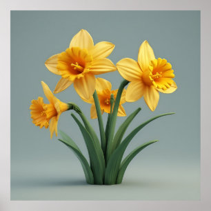 Ljusgul Narcissbukett Med Gröna Blad Poster