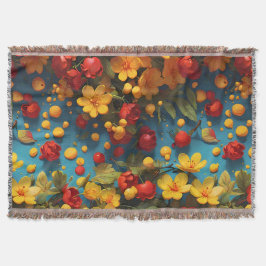 Ljusgul och röd blommig mönsterdesign filt