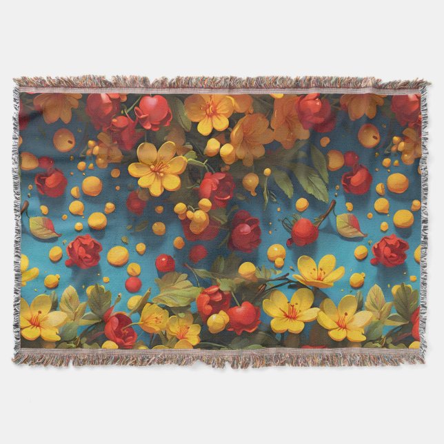 Ljusgul och röd blommig mönsterdesign filt (Framsidan)
