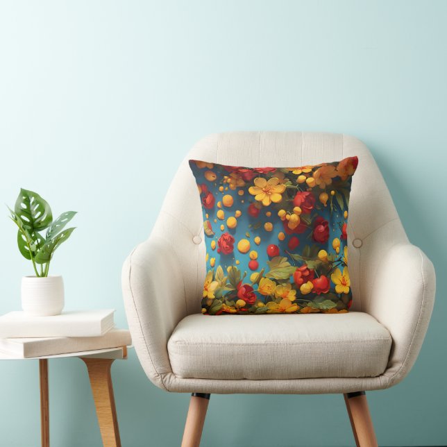 Ljusgul och röd blommig mönsterdesign kudde (Stol)
