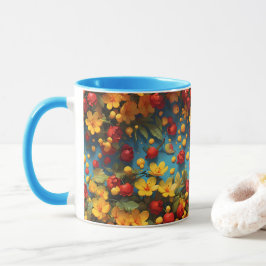Ljusgul och röd blommig mönsterdesign mugg