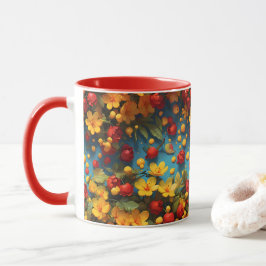 Ljusgul och röd blommig mönsterdesign mugg