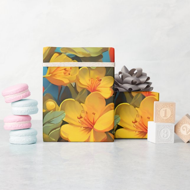 Ljusgul och röd blommig mönsterdesign presentpapper (Baby Shower)