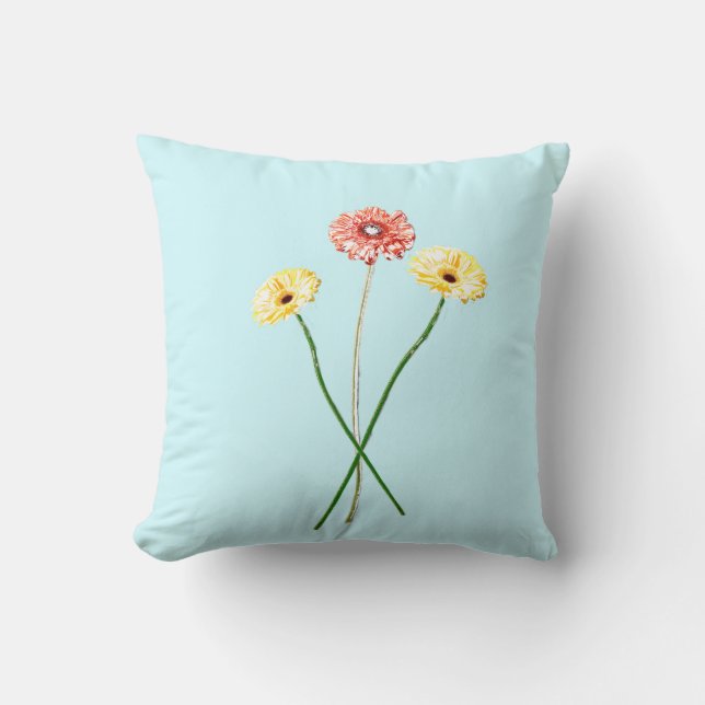 Ljusgul röda Gerbera-blommor Kuddar (Framsida)