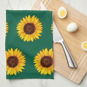 Ljusgul solblomma blomning kökshandduk