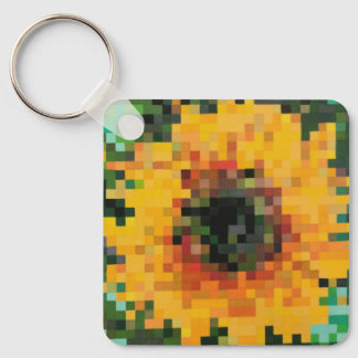 Ljusgul solros i pixelart nyckelring