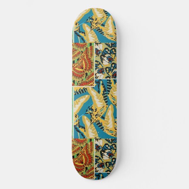 Ljusgul & Turkos Art Deco Fjäril Konst Mini Skateboard Bräda 18,5 Cm (Framsida)