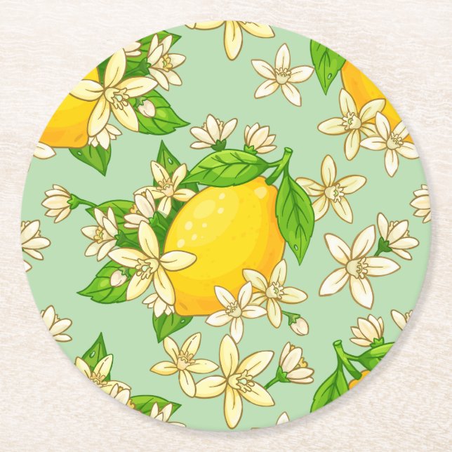 ljusgula citroner underlägg papper rund (Framsidan)