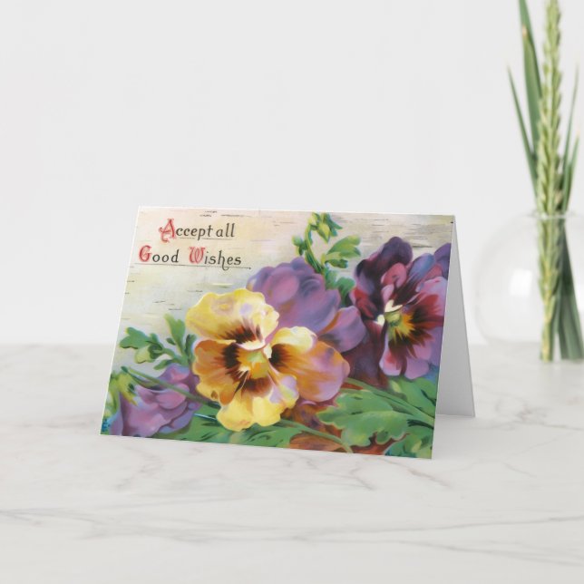 Ljusgula och lila blommor födelsedag  kort (Framsida)