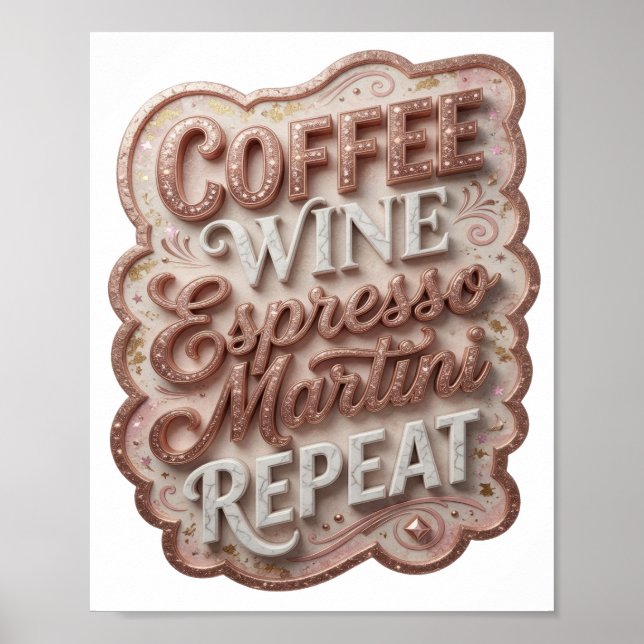 Ljusguld KAFFE VIN ESPRESSO MARTINI REPEAT v2 Poster (Framsidan)