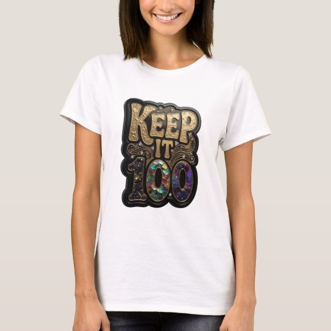 Ljusgult KEEP IT 100 3D Text Art T Shirt (Framsida)