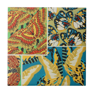Ljusgult & turkos Art Deco fjärilskonst Kakelplatta