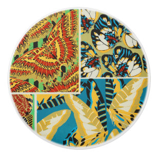 Ljusgult & turkos Art Deco fjärilskonst Knopp