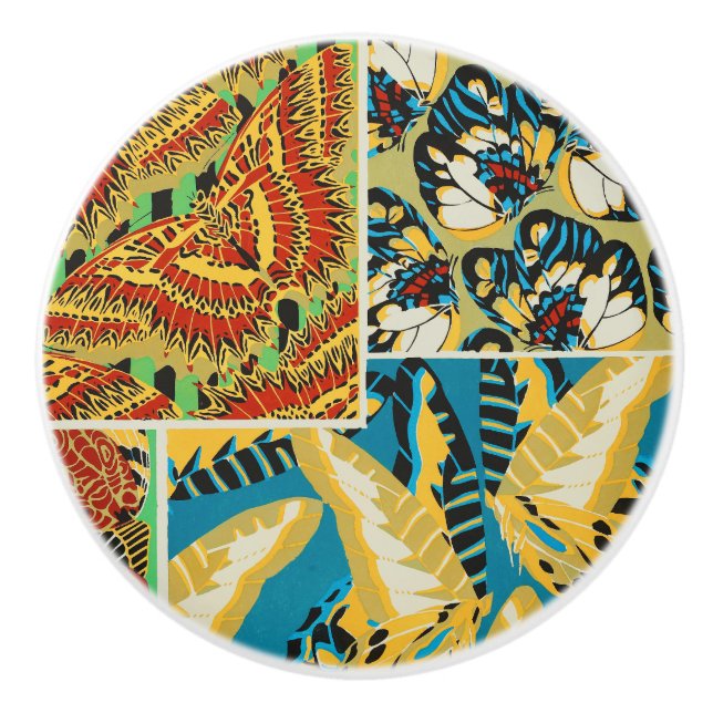 Ljusgult & turkos Art Deco fjärilskonst Knopp (Framsidan)