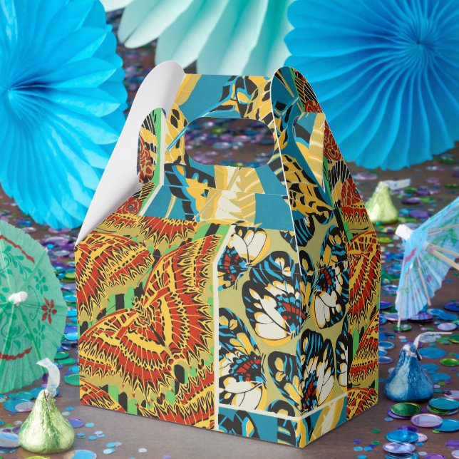 Ljusgult & turkos Art Deco fjärilskonst Presentaskar (Part)