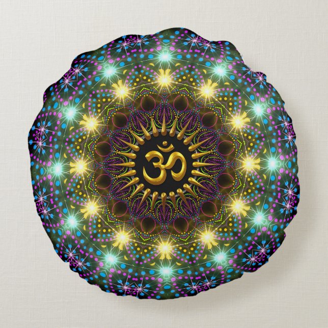 Ljushet Mandala om Symbol Round Pillow Rund Kudde (Baksidan)