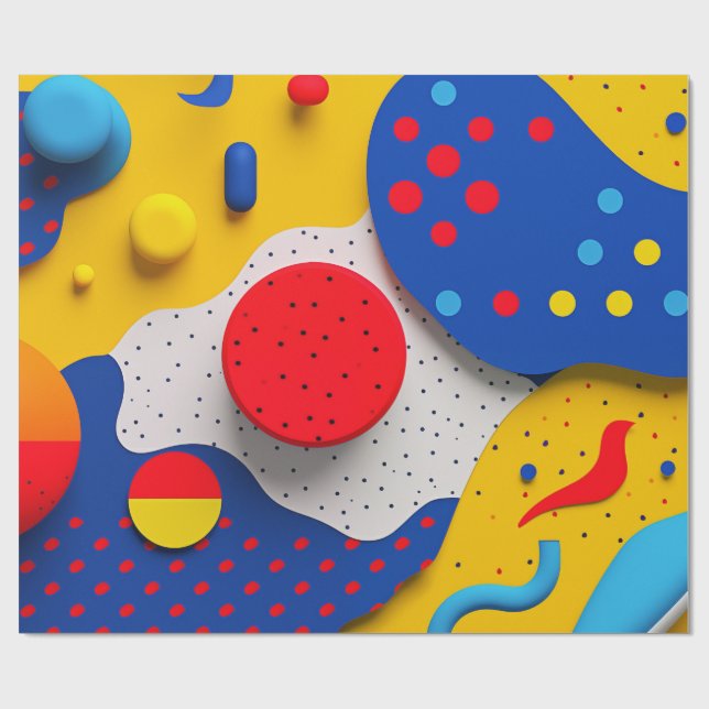 Ljushjärna 3D-former i rött, gult och blått Presentpapper (Platt)