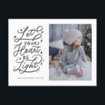 ljushjärtat stjärnstyrt vykort för helgdag<br><div class="desc">Ett vackert helgdag-kort med ett enda foto och ett handskrivet hälsning med snöflingor. Finns på begäran i andra färg.</div>