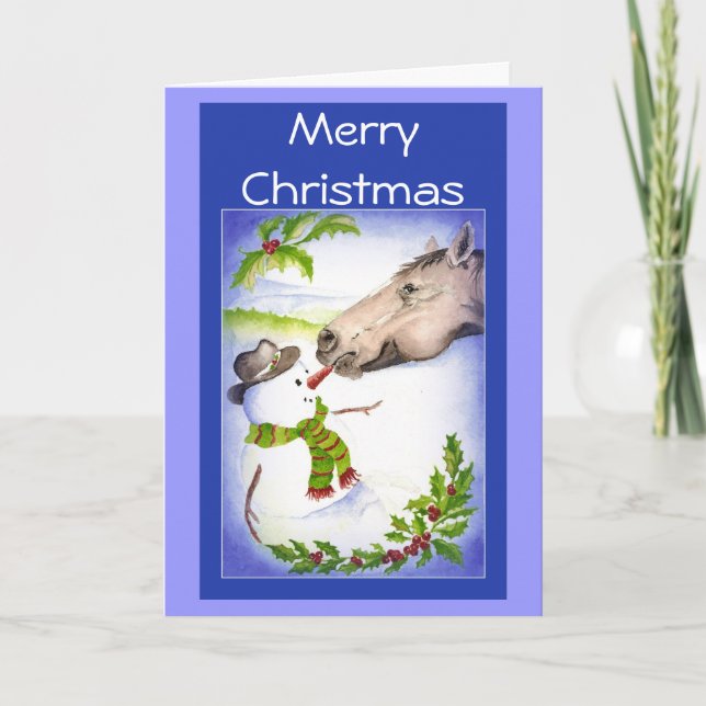 Ljuskårshäst & Snögubbe Humor Helgkort (Framsida)