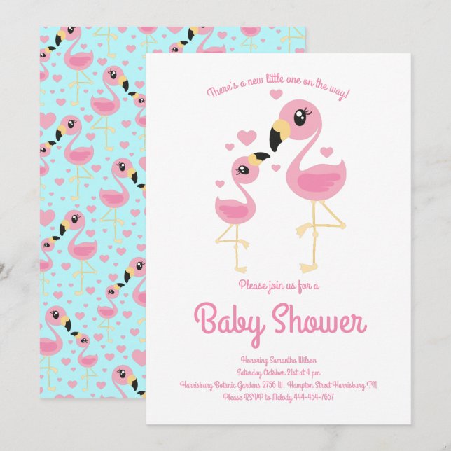 Ljuskefärgämnestema i Cute Flamingo Baby Shower Tr Inbjudningar (Fram/baksida)