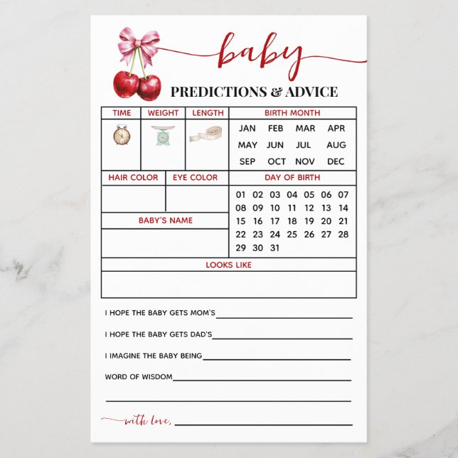 Ljuskerkort för körsbärsförutsägelser flygblad (Framsidan)