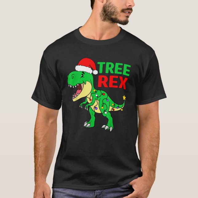 Ljuskhet Jul Dinosaur Kids Julgran Light T Shirt (Framsida)