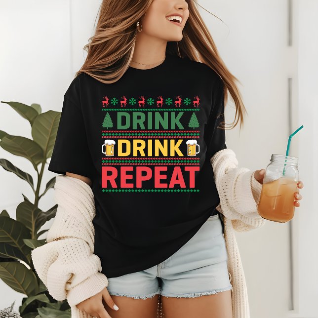 Ljuskhet Julsötare Drink Beer Script T Shirt (Skapare uppladdad)