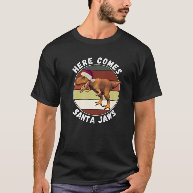 Ljuskjul Dinosaur Rex Santa Costume Pajamas T Shirt (Framsida)
